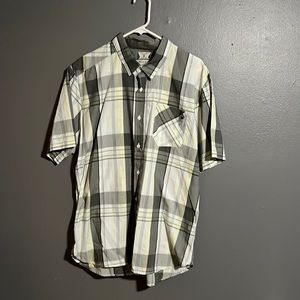 Volcom short sleeve button up green yellow white with stripes XL like new.